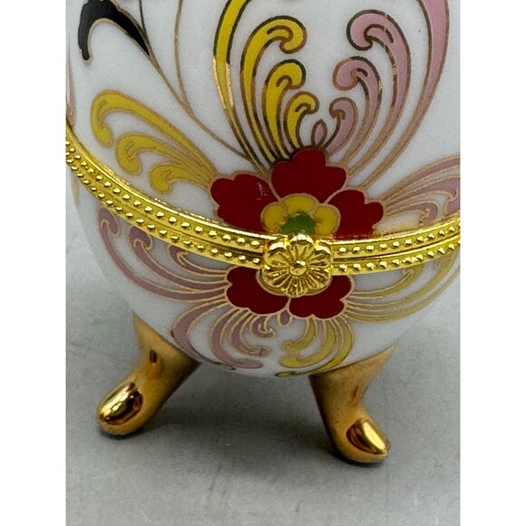 Decorative Porcelain Egg Jewelry trinket Box With Floral Design & Gold Accents - Picture 10 of 11